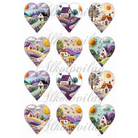 Szívek levendulamezőkkel patchwork stílusban - 6,5cm