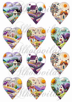 Szívek levendulamezőkkel patchwork stílusban - 6,5cm