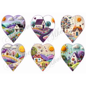 Szívek levendulamezőkkel patchwork stílusban - 9 cm