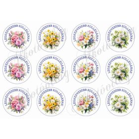   Gyönyörű virágcsokrok - LEGKEDVESEBB KOLLÉGÁNAK felirattal 6 cm-es körökben