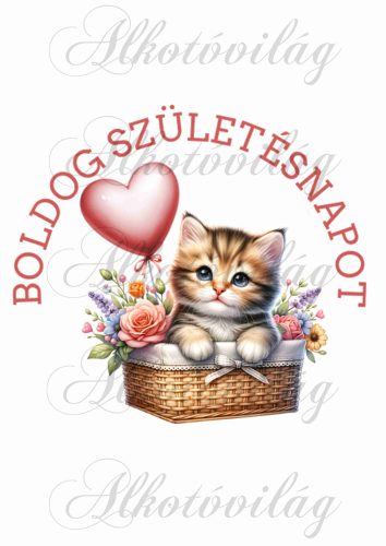 Párnablokk - vászontáska blokk - Cica BOLDOG SZÜLETÉSNAPOT felirattal