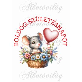   Párnablokk - vászontáska blokk - Egérke BOLDOG SZÜLETÉSNAPOT felirattal
