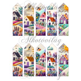   Könyvjelzők lilás árnyalatban levendulamezőkkel patchwork stílusban - 12 x 3,5 cm