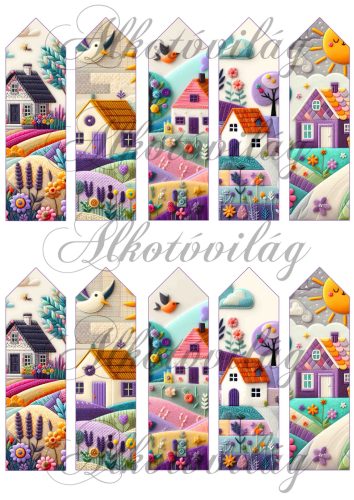 Könyvjelzők lilás árnyalatban levendulamezőkkel patchwork stílusban - 12 x 3,5 cm