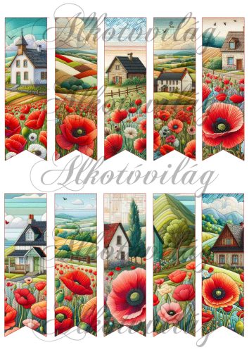 Könyvjelzők pipacs mintákkal patchwork stílusban 2 - 12 x 3,5 cm
