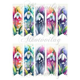 Könyvjelzők akvarell festett hóvirágokkal 12 x 3,5 cm