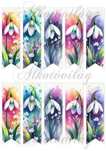 Könyvjelzők akvarell festett hóvirágokkal 12 x 3,5 cm