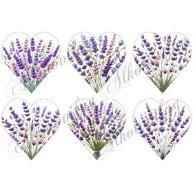   9 cm magas szívek levendula csokrokkal, hímzett textúrával