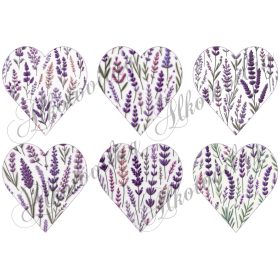   9 cm magas szívek lila levendulákkal, hímzett textúrával