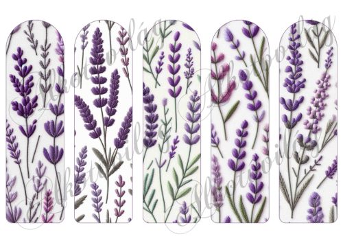 Könyvjelzők levendulákkal, hímzett textúrával 17 X 5 cm