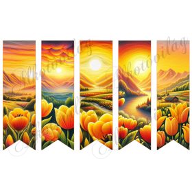   Könyvjelzők narancssárga tulipánokkal, patchwork stílusban gyapjú textúrával 17 X 5 cm