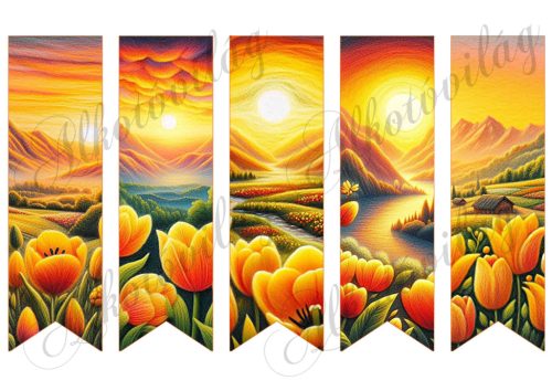 Könyvjelzők narancssárga tulipánokkal, patchwork stílusban gyapjú textúrával 17 X 5 cm