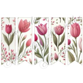   Könyvjelzők rózsaszín árnyalatú tulipánokkal, hímzett textúrával 17 X 5 cm
