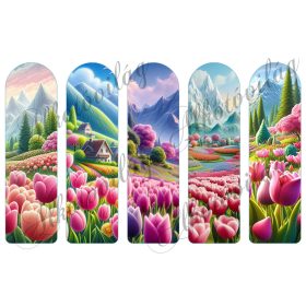   Könyvjelzők rózsaszín, pink tulipánokkal, patchwork stílusban gyapjú textúrával 17 X 5 cm