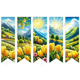   Könyvjelzők sárga tulipánokkal, patchwork stílusban gyapjú textúrával 17 X 5 cm