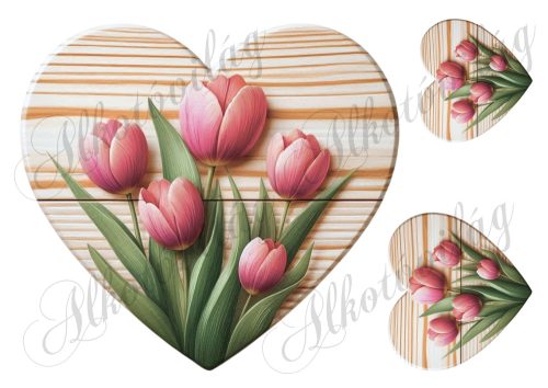 19 cm magas fa szív rózsaszín tulipánnal 2
