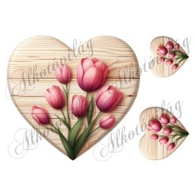 19 cm magas fa szív rózsaszín tulipánnal