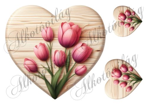 19 cm magas fa szív rózsaszín tulipánnal