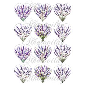   6,5 cm magas szívek levendula csokrokkal, hímzett textúrával