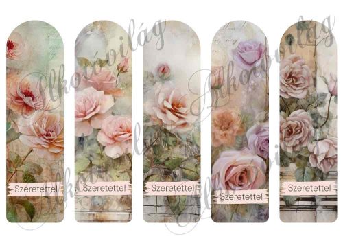 Könyvjelzők vintage rózsákkal - SZERETETTEL felirattal 17 X 5 cm