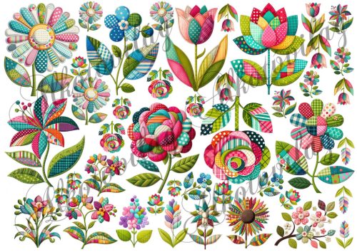 Patchwork virágok különböző méretekben