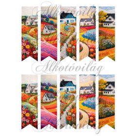   Könyvjelzők színes tájakkal, virágokkal patchwork stílusban 12 x 3,5 cm