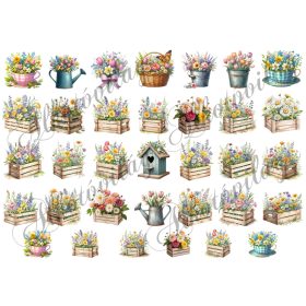 Tavaszi virágok fa ládákban, kannákban - kb. 3,8- 4,5 cm