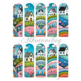   Vidám tájak dombokkal, házikókkal könyvjelzőkön 12 x 3,5 cm
