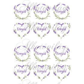   Levendulás körök és szívek FONYÓD felirattal kicsiben - 5,5 cm körökkel