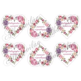   Szív koszorúk lila és rózsaszín árnyalatokban - BALLAGÁSODRA SZERETETTEL felirattal- 9 cm magas