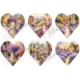 Szívek levendulás tájképekkel - 9 cm magas