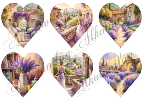 Szívek levendulás tájképekkel - 9 cm magas