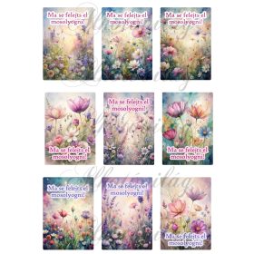   Virágos kártyák nosztalgikus hangulatban MA SE FELEJTS EL MOSOLYOGNI felirattal - 8,5 x 6 cm