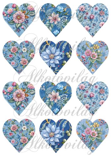 6,5 cm magas szívek farmer utánzat alapon virágokkal