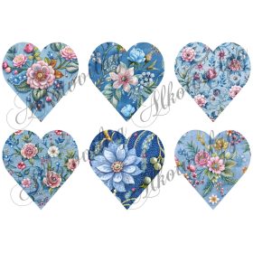 9 cm magas szívek farmer utánzat alapon virágokkal