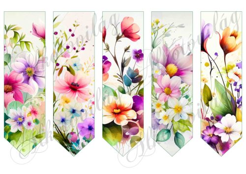 Könyvjelzők csodaszép akvarell virágokkal 17,5 x 5 cm