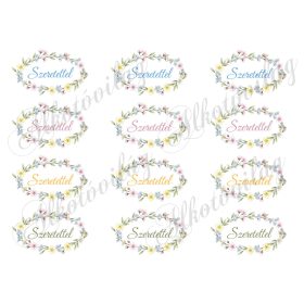   Ovális virágkoszorúk - SZERETETTEL - felirattal kb 4,5 x 7,5 cm