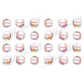 Virágkoszorúk - NŐNAP - felirattal kb 3 cm átmérővel