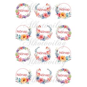 Virágkoszorúk - NŐNAP - felirattal kb 5 cm átmérővel