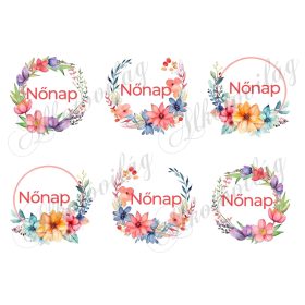 Virágkoszorúk - NŐNAP - felirattal kb 8 cm átmérővel