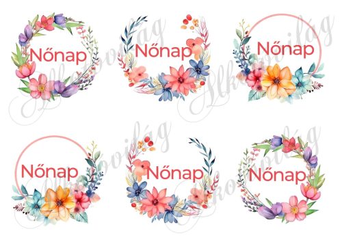 Virágkoszorúk - NŐNAP - felirattal kb 8 cm átmérővel