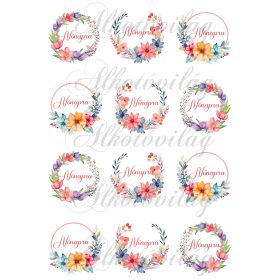 Virágkoszorúk - NŐNAPRA - felirattal kb 5 cm átmérővel