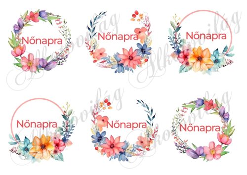 Virágkoszorúk - NŐNAPRA - nyomtatott betűs felirattal kb 8 cm átmérővel