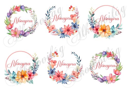 Virágkoszorúk - NŐNAPRA- felirattal kb 8 cm átmérővel