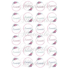   Virágkoszorúk mályva színű rózsákkal SZERETETTEL felirattal - kb. 4 cm átmérővel