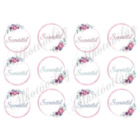   Virágkoszorúk mályva színű rózsákkal SZERETETTEL felirattal - kb. 6 cm átmérővel