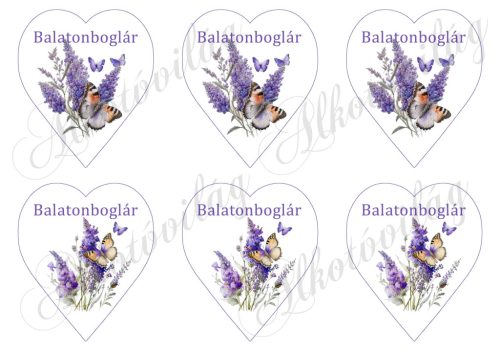 9 cm magas levendulás szívek - BALATONBOGLÁR - FELIRATTAL