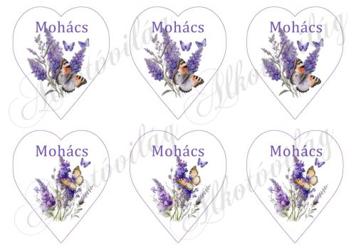9 cm magas levendulás szívek - MOHÁCS - FELIRATTAL