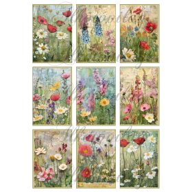   Tavaszi virágok vintages stílusban - 9 x 6 cm - HŰTŐMÁGNES, AJÁNDÉKKÍSÉGŐ készítéshez