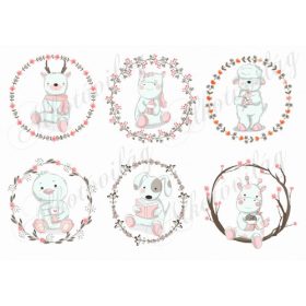 Kézzel rajzolt állatkák koszorúkban 1